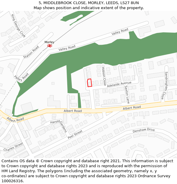 5, MIDDLEBROOK CLOSE, MORLEY, LEEDS, LS27 8UN: Location map and indicative extent of plot