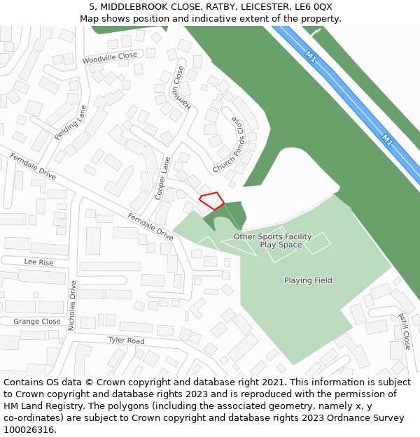 5, MIDDLEBROOK CLOSE, RATBY, LEICESTER, LE6 0QX: Location map and indicative extent of plot