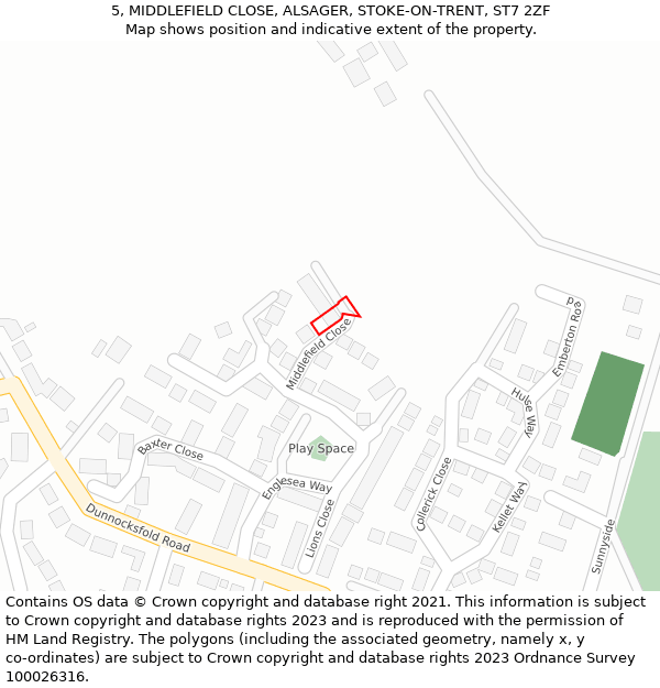 5, MIDDLEFIELD CLOSE, ALSAGER, STOKE-ON-TRENT, ST7 2ZF: Location map and indicative extent of plot