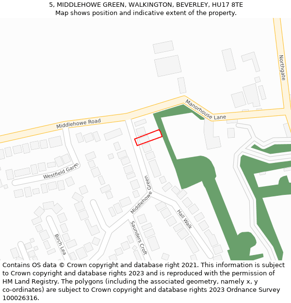 5, MIDDLEHOWE GREEN, WALKINGTON, BEVERLEY, HU17 8TE: Location map and indicative extent of plot