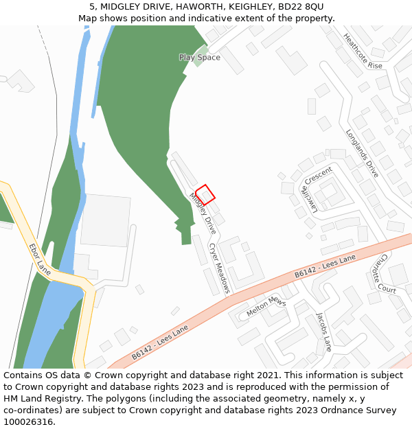 5, MIDGLEY DRIVE, HAWORTH, KEIGHLEY, BD22 8QU: Location map and indicative extent of plot