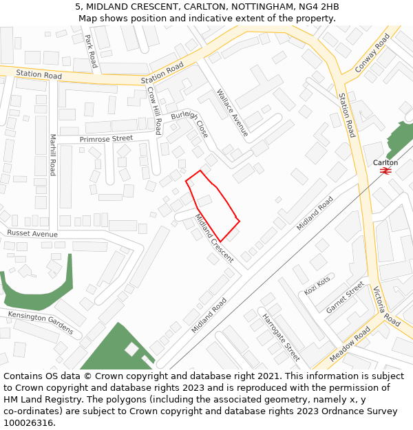 5, MIDLAND CRESCENT, CARLTON, NOTTINGHAM, NG4 2HB: Location map and indicative extent of plot