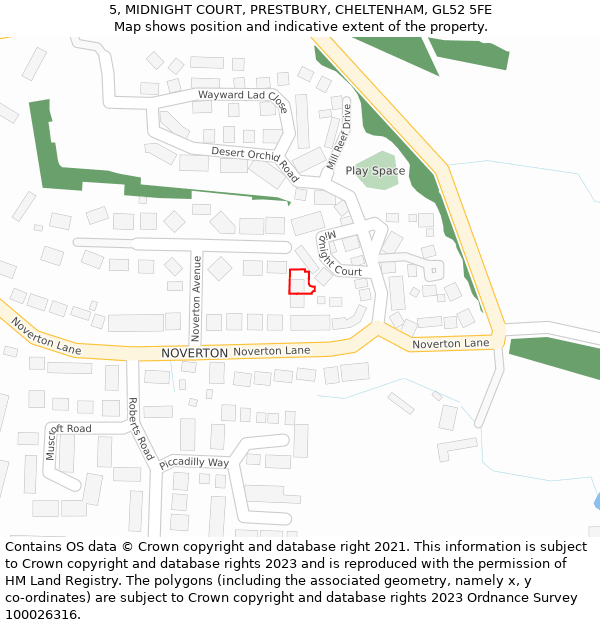 5, MIDNIGHT COURT, PRESTBURY, CHELTENHAM, GL52 5FE: Location map and indicative extent of plot