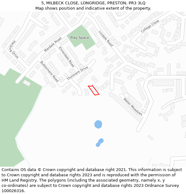 5, MILBECK CLOSE, LONGRIDGE, PRESTON, PR3 3LQ: Location map and indicative extent of plot