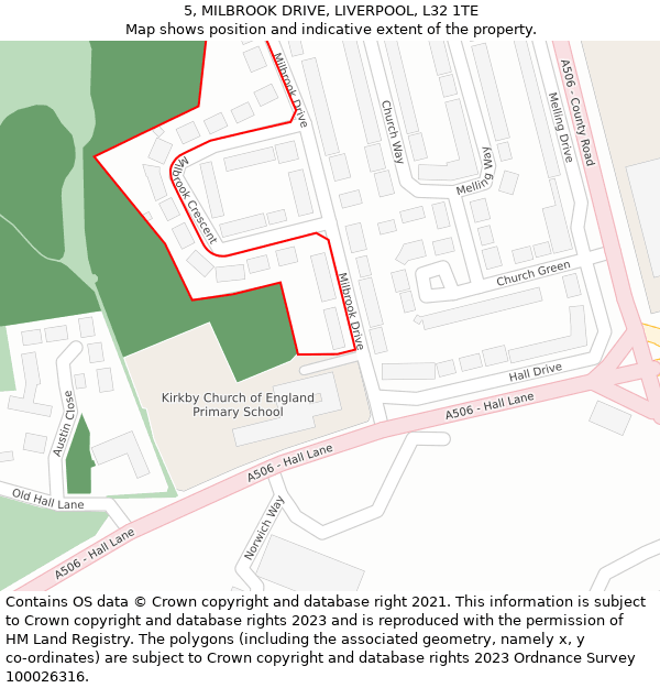 5, MILBROOK DRIVE, LIVERPOOL, L32 1TE: Location map and indicative extent of plot