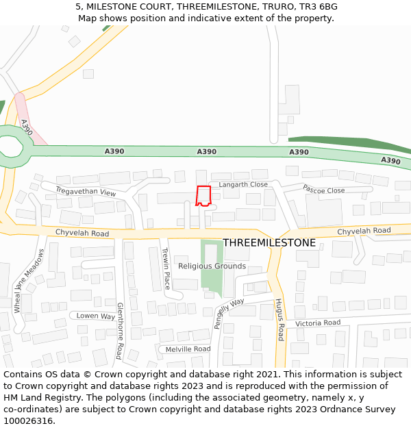 5, MILESTONE COURT, THREEMILESTONE, TRURO, TR3 6BG: Location map and indicative extent of plot