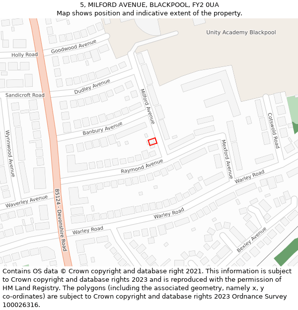 5, MILFORD AVENUE, BLACKPOOL, FY2 0UA: Location map and indicative extent of plot