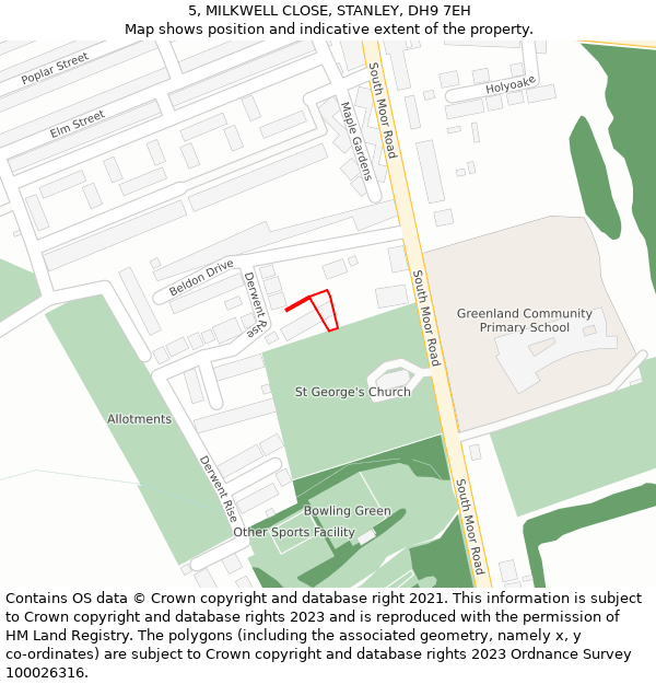 5, MILKWELL CLOSE, STANLEY, DH9 7EH: Location map and indicative extent of plot
