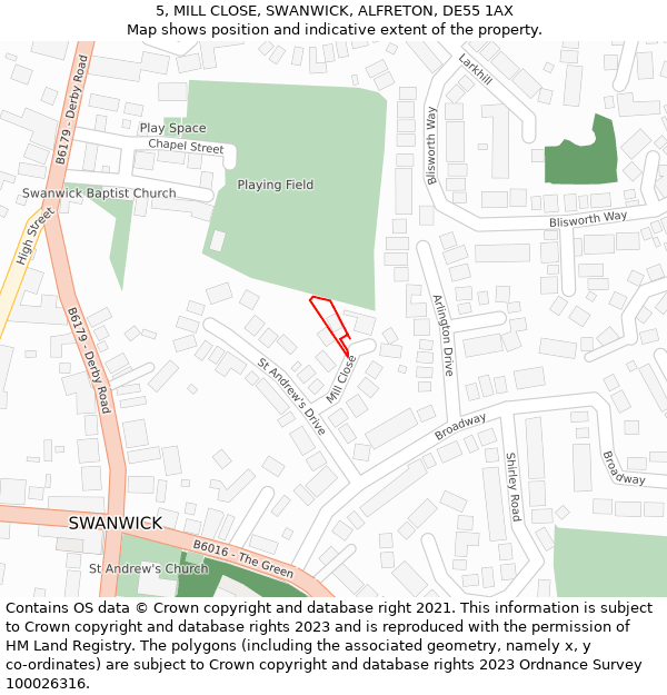 5, MILL CLOSE, SWANWICK, ALFRETON, DE55 1AX: Location map and indicative extent of plot