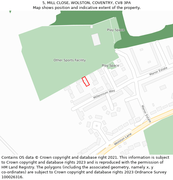 5, MILL CLOSE, WOLSTON, COVENTRY, CV8 3PA: Location map and indicative extent of plot