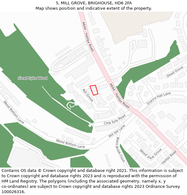 5, MILL GROVE, BRIGHOUSE, HD6 2FA: Location map and indicative extent of plot