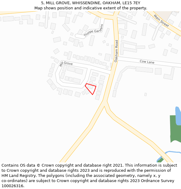 5, MILL GROVE, WHISSENDINE, OAKHAM, LE15 7EY: Location map and indicative extent of plot