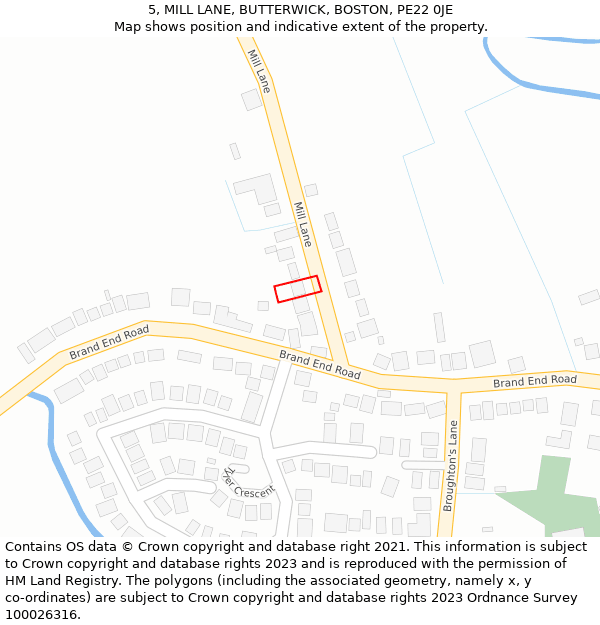 5, MILL LANE, BUTTERWICK, BOSTON, PE22 0JE: Location map and indicative extent of plot