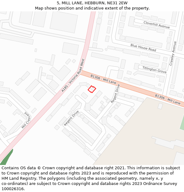 5, MILL LANE, HEBBURN, NE31 2EW: Location map and indicative extent of plot