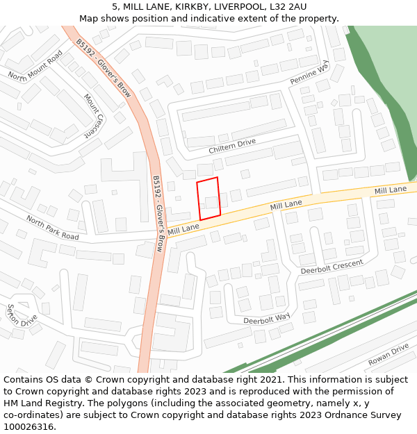 5, MILL LANE, KIRKBY, LIVERPOOL, L32 2AU: Location map and indicative extent of plot