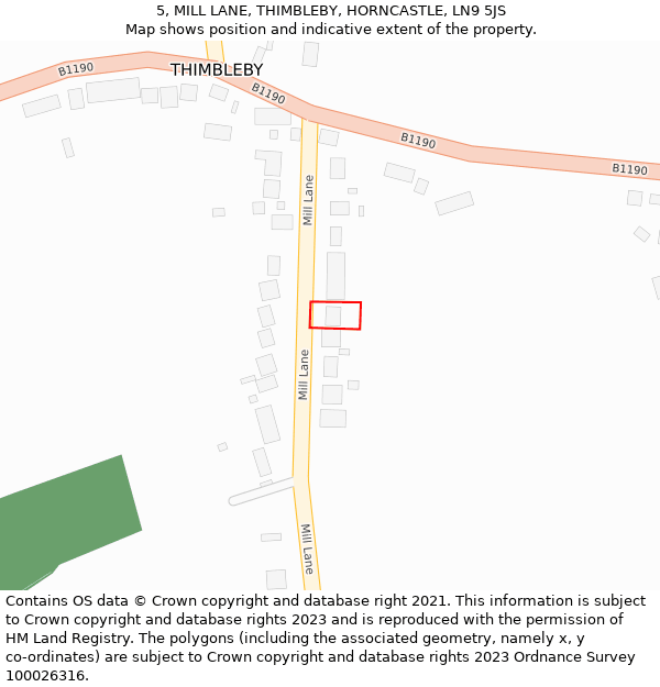 5, MILL LANE, THIMBLEBY, HORNCASTLE, LN9 5JS: Location map and indicative extent of plot