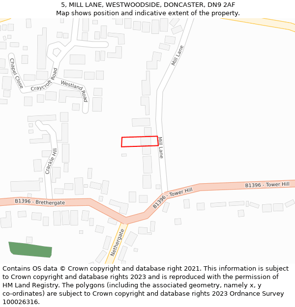 5, MILL LANE, WESTWOODSIDE, DONCASTER, DN9 2AF: Location map and indicative extent of plot