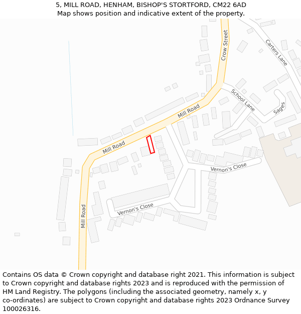 5, MILL ROAD, HENHAM, BISHOP'S STORTFORD, CM22 6AD: Location map and indicative extent of plot