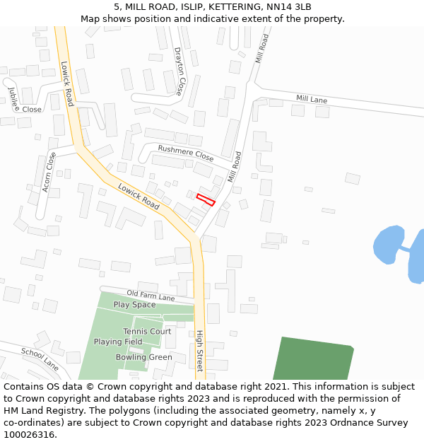 5, MILL ROAD, ISLIP, KETTERING, NN14 3LB: Location map and indicative extent of plot