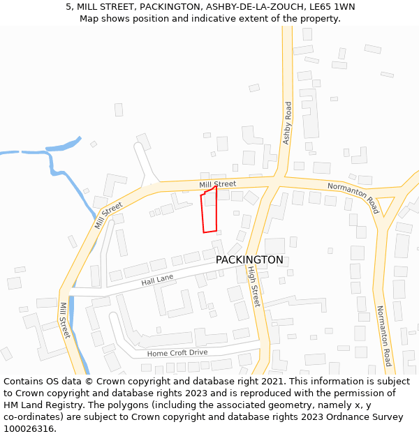 5, MILL STREET, PACKINGTON, ASHBY-DE-LA-ZOUCH, LE65 1WN: Location map and indicative extent of plot