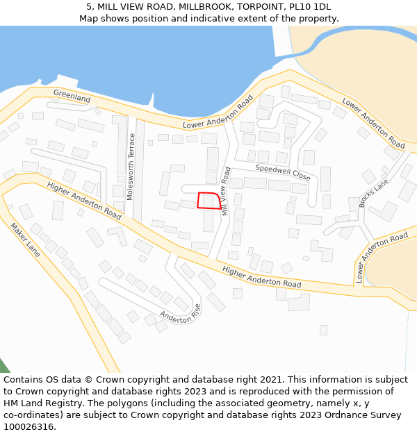 5, MILL VIEW ROAD, MILLBROOK, TORPOINT, PL10 1DL: Location map and indicative extent of plot