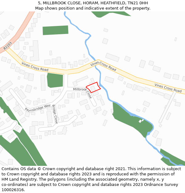 5, MILLBROOK CLOSE, HORAM, HEATHFIELD, TN21 0HH: Location map and indicative extent of plot