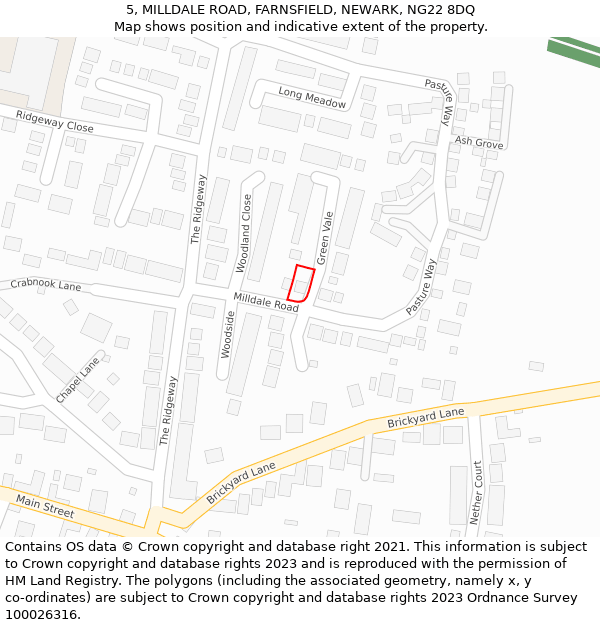 5, MILLDALE ROAD, FARNSFIELD, NEWARK, NG22 8DQ: Location map and indicative extent of plot
