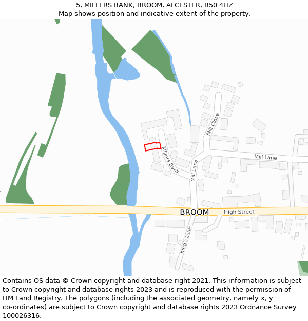 5, MILLERS BANK, BROOM, ALCESTER, B50 4HZ: Location map and indicative extent of plot
