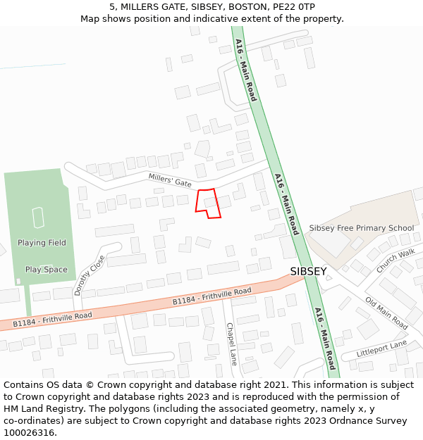 5, MILLERS GATE, SIBSEY, BOSTON, PE22 0TP: Location map and indicative extent of plot