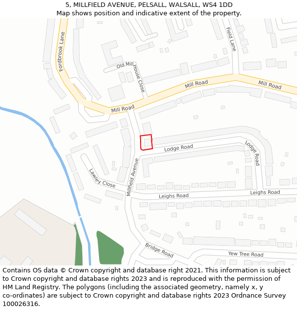 5, MILLFIELD AVENUE, PELSALL, WALSALL, WS4 1DD: Location map and indicative extent of plot