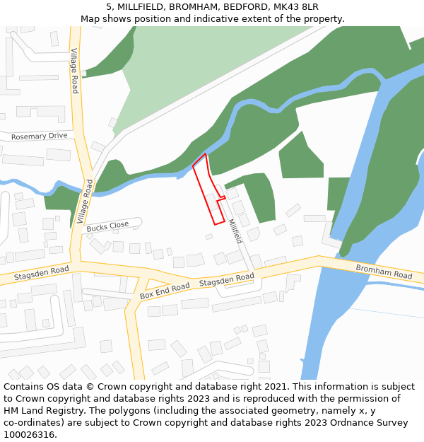 5, MILLFIELD, BROMHAM, BEDFORD, MK43 8LR: Location map and indicative extent of plot