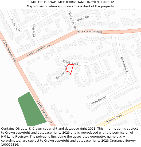 5, MILLFIELD ROAD, METHERINGHAM, LINCOLN, LN4 3HZ: Location map and indicative extent of plot