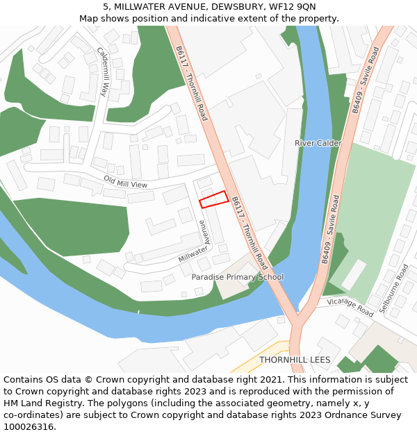 5, MILLWATER AVENUE, DEWSBURY, WF12 9QN: Location map and indicative extent of plot