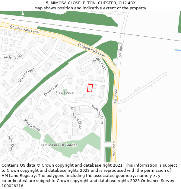 5, MIMOSA CLOSE, ELTON, CHESTER, CH2 4RX: Location map and indicative extent of plot