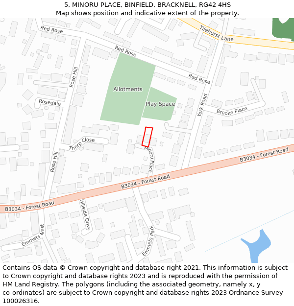 5, MINORU PLACE, BINFIELD, BRACKNELL, RG42 4HS: Location map and indicative extent of plot