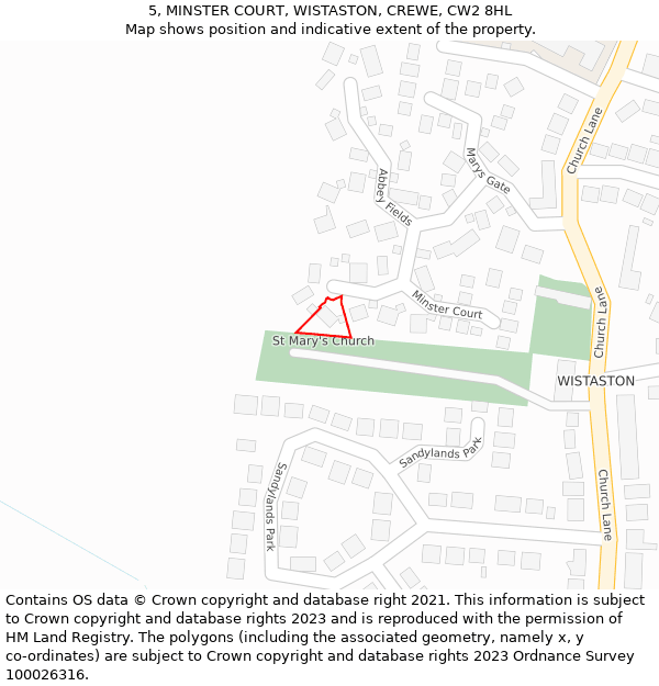 5, MINSTER COURT, WISTASTON, CREWE, CW2 8HL: Location map and indicative extent of plot