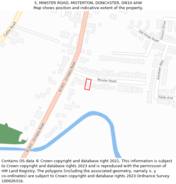 5, MINSTER ROAD, MISTERTON, DONCASTER, DN10 4AW: Location map and indicative extent of plot