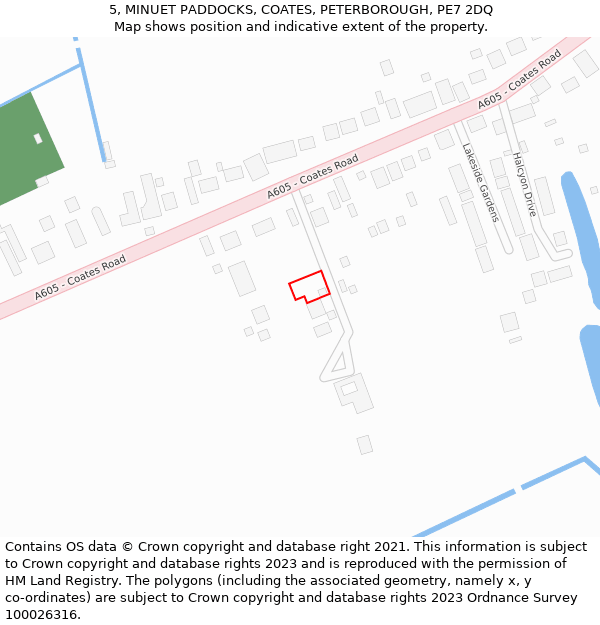 5, MINUET PADDOCKS, COATES, PETERBOROUGH, PE7 2DQ: Location map and indicative extent of plot