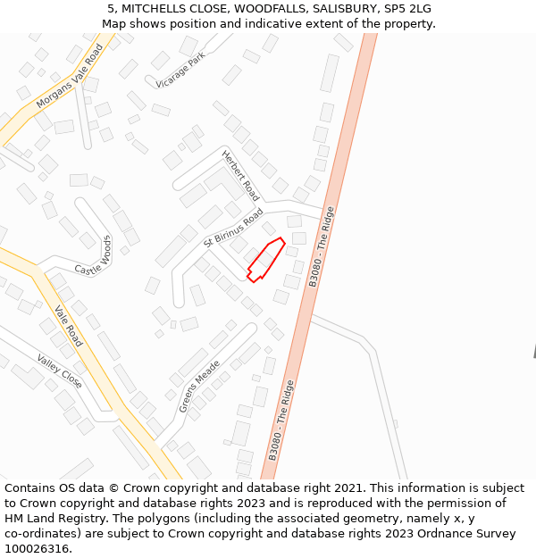 5, MITCHELLS CLOSE, WOODFALLS, SALISBURY, SP5 2LG: Location map and indicative extent of plot