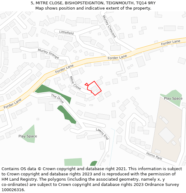 5, MITRE CLOSE, BISHOPSTEIGNTON, TEIGNMOUTH, TQ14 9RY: Location map and indicative extent of plot