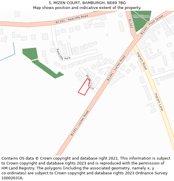 5, MIZEN COURT, BAMBURGH, NE69 7BG: Location map and indicative extent of plot