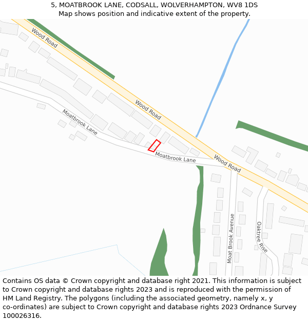 5, MOATBROOK LANE, CODSALL, WOLVERHAMPTON, WV8 1DS: Location map and indicative extent of plot