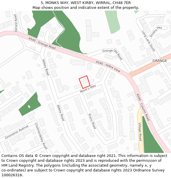 5, MONKS WAY, WEST KIRBY, WIRRAL, CH48 7ER: Location map and indicative extent of plot