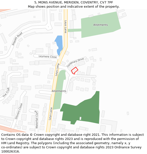 5, MONS AVENUE, MERIDEN, COVENTRY, CV7 7PF: Location map and indicative extent of plot