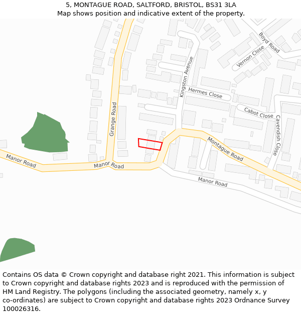 5, MONTAGUE ROAD, SALTFORD, BRISTOL, BS31 3LA: Location map and indicative extent of plot