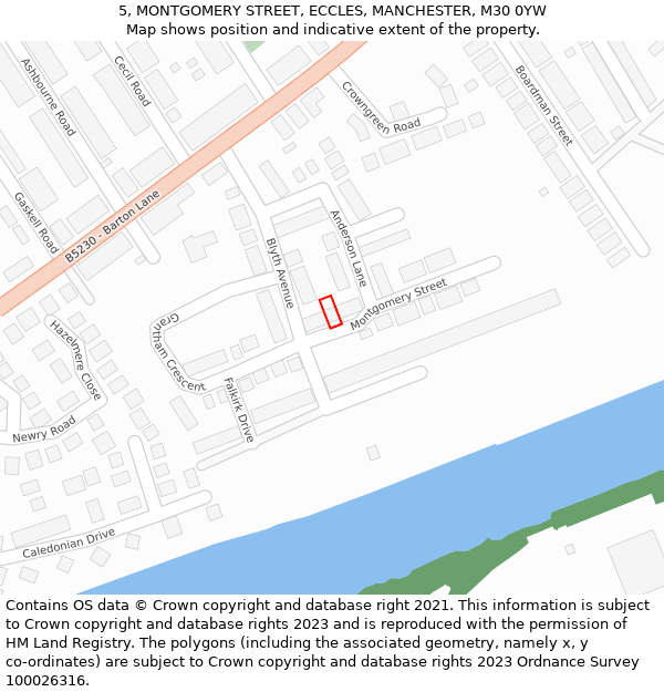 5, MONTGOMERY STREET, ECCLES, MANCHESTER, M30 0YW: Location map and indicative extent of plot