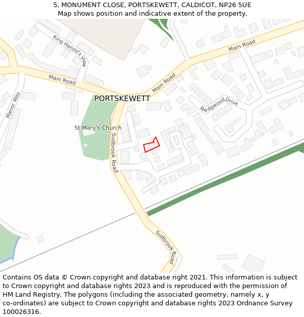 5, MONUMENT CLOSE, PORTSKEWETT, CALDICOT, NP26 5UE: Location map and indicative extent of plot