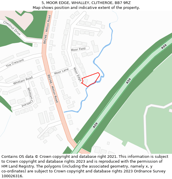 5, MOOR EDGE, WHALLEY, CLITHEROE, BB7 9RZ: Location map and indicative extent of plot