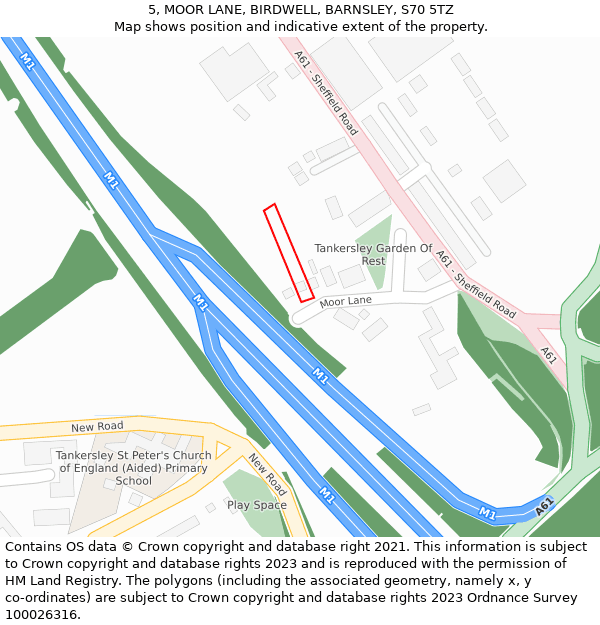 5, MOOR LANE, BIRDWELL, BARNSLEY, S70 5TZ: Location map and indicative extent of plot