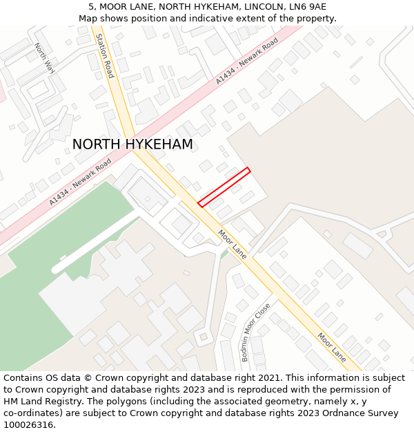 5, MOOR LANE, NORTH HYKEHAM, LINCOLN, LN6 9AE: Location map and indicative extent of plot